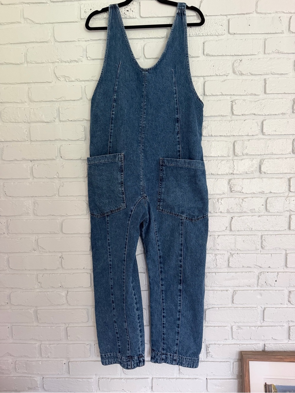 Free People Blue Denim Oversized Jumper Overalls